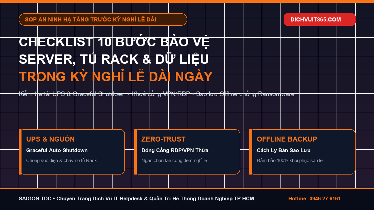 Checklist 10 Bước Bảo Vệ Hạ Tầng Server, Tủ Rack & An Toàn Dữ Liệu Doanh Nghiệp Trước Kỳ Nghỉ Lễ Dài Ngày