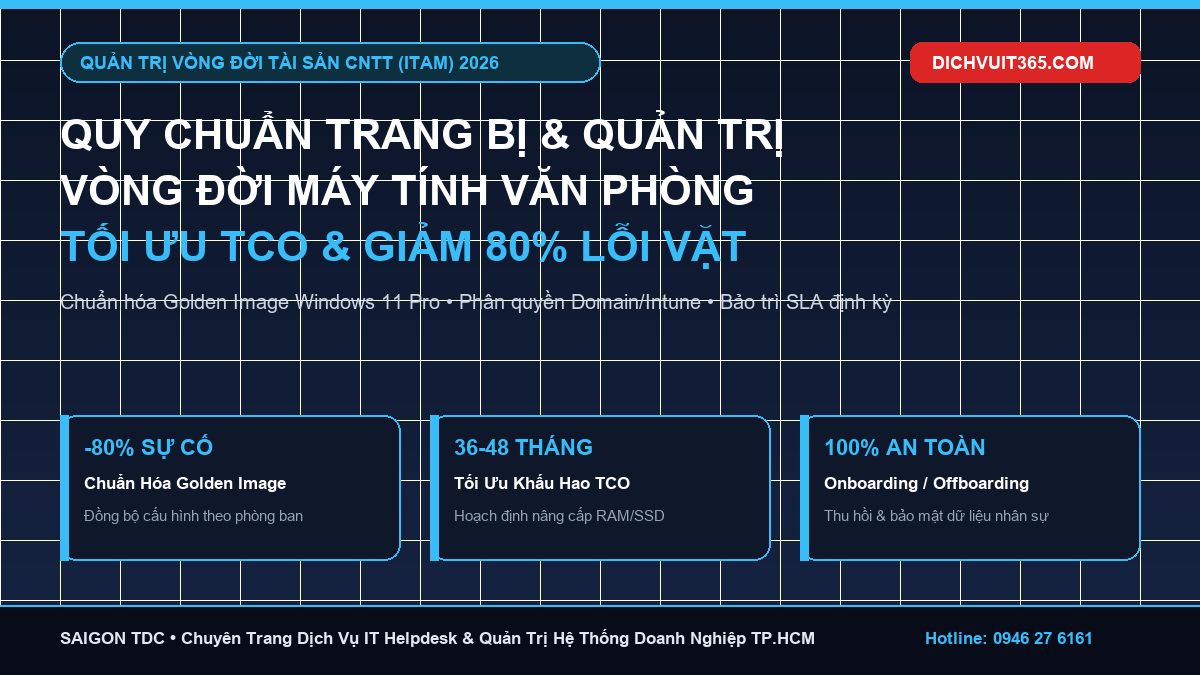 Quy Chuẩn Trang Bị & Quản Trị Vòng Đời Máy Tính Văn Phòng (ITAM) 2026: Tối Ưu TCO Và Giảm 80% Lỗi Vặt